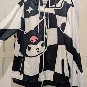 Kuromi Black & White Character Zip-Up Hoodie with Pink Accent New Without Tag